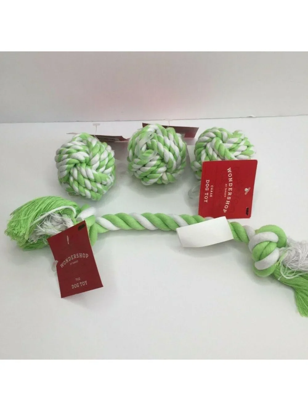 Wondershop 3 Braided Rope Balls Tug 1 Pull Dog Toy Chew Set Green